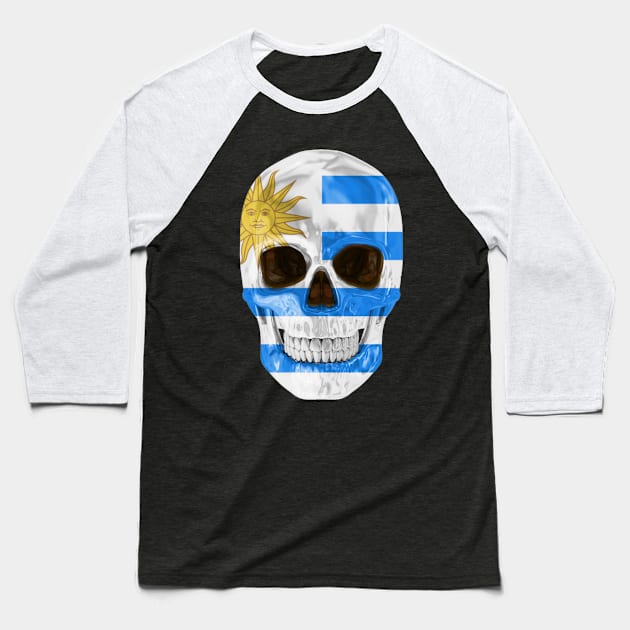 Uruguay Flag Skull - Gift for Uraguyan With Roots From Uruguay Baseball T-Shirt by Country Flags